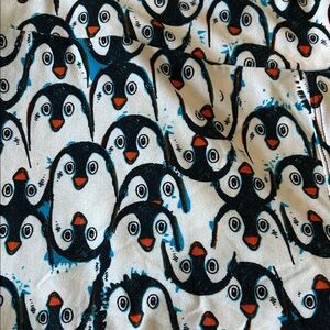 LuLaRoe Penguin Print Leggings in White, Black, Blue & Orange